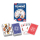 Bunte Spielesammlung mit Rommé, Bridge und Canasta in einer Box.