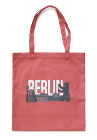 Baumwoll-Shoppingbag Skyline Bär coral