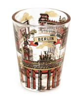 Schnapsglas Monumente rot-gold