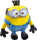 Gelber Plüsch-Minion Otto mit blauer Latzhose und lustigem Gesichtsausdruck.