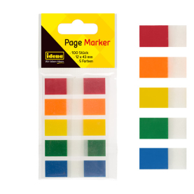 Bunte Registerstreifen in 5 Farben für eine perfekte Organisation von Dokumenten und Notizen.