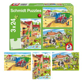 Buntes Puzzle Auf dem Bauernhof mit 3x24 Teilen für Kids.