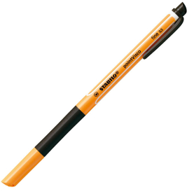 Schwarzer Rollerball-Stift mit viskoser Tinte und präziser Spitze.