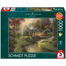 Puzzle mit 1000 Teilen und Motiv einer friedlichen Abendstimmung von Kinkade.