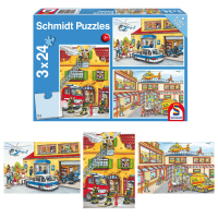 Puzzle-Set mit je 3 Motiven: Feuerwehr und Polizei, je 24...