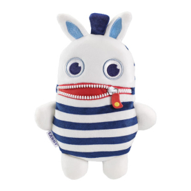 Blaues Stofftier Sorgenfresser Lanky in Zoo Babies Edition, 23 cm hoch mit bunten Details und lustigen Augen.