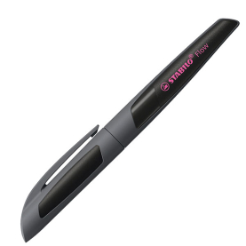 Grauer Schulfüller Flow Active M mit anthrazitfarbenem Design und ergonomischem Griff.