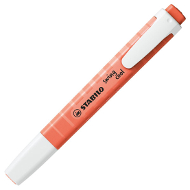 Pastellkorallroter Textmarker mit schräger Spitze und besonders leuchtender Farbe.