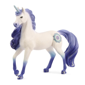 Buntes Schleich Bayala Hengst Mandala Einhorn aus Kunststoff mit glitzernden Details und einer Größe von 13cm.