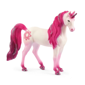 Handbemaltes Schleich Bayala Stute Mandala Einhorn aus Kunststoff, 11cm groß.