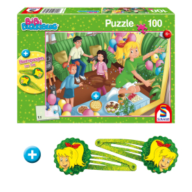 Buntes Puzzle Geburtstagsparty Bibi Blocksberg mit 100 Teilen und detailreichen Motiven.