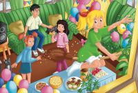 Buntes Puzzle Geburtstagsparty Bibi Blocksberg mit 100 Teilen und detailreichen Motiven.