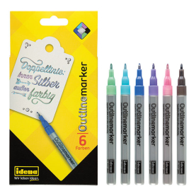 Sechs Idena Outline Marker in 6 Farben mit feiner Spitze und hochwertiger Tinte.