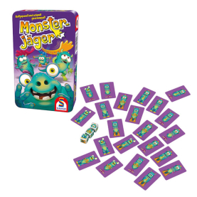 Buntes Mitbringspiel Monsterjäger mit lustigen Monsterfiguren und spannenden Aufgaben für unterhaltsame Spielrunden.