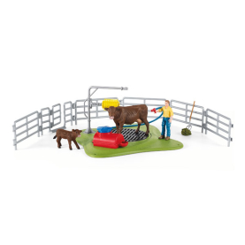 Bauernhof-Spielset mit Schleich Kuh und Waschstation für realistischen Spielspaß.