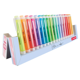 Buntes Textmarker-Set mit 18 verschiedenfarbigen Markern in praktischem Tischset.