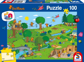 100-teiliges Puzzle Die Maus im Spielpark mit bunt bedruckten Teilen und kindgerechtem Motiv.