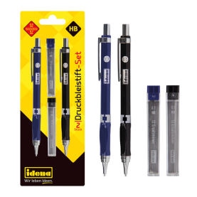Zwei Druckbleistifte in den Stärken 0,5mm und 0,7mm inklusive Nachfüllpackungen.