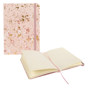 Rosa kariertes Notizbuch von Idena mit glitzerndem Cover und FSC-Mix-Zertifizierung.