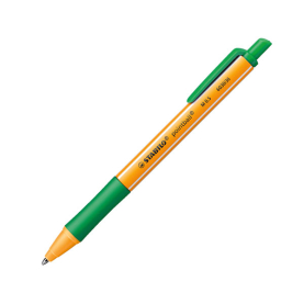 Grüner Kugelschreiber mit Metallspitze und ergonomischem Design.