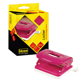 Pinkfarbener Locher aus Metall für 20 Blatt.