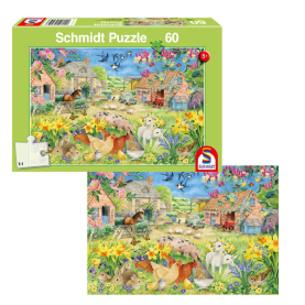 Puzzle mit 60 Teilen Mein kleiner Bauernhof von Schmidt Spiele mit Schleich Figuren.