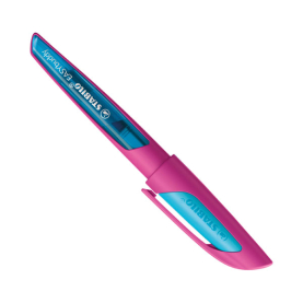 Rosa Schulfüller EasyBuddy L mit hellblauen Details und ergonomischem Design.