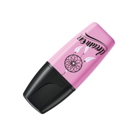 Rosa Textmarker von Boss Mini Pastellove 2.0 mit breiter Spitze und fuchsiafarbener Kappe.
