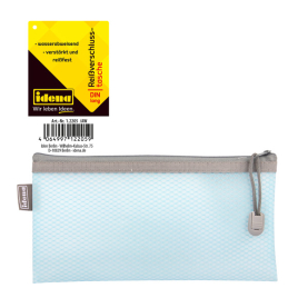 Blaue Reißverschlusstasche aus Mesh-Material mit praktischem Innenfach und verstellbarem Schultergurt.