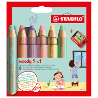 Bunte Buntstifte Woody 3in1 in 6 Pastellfarben mit...