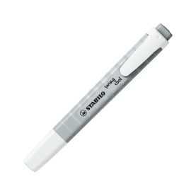 Grauer Textmarker mit pastellfarbener Kappe und ergonomischem Design.