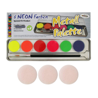 Bunte Schminkpalette mit 6 Neon- und Metallic-Farben.