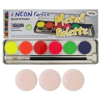 Bunte Schminkpalette mit 6 Neon- und Metallic-Farben.