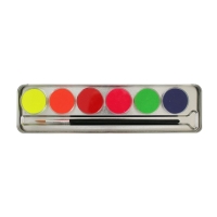 Bunte Schminkpalette mit 6 Neon- und Metallic-Farben.