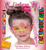 Buntes Schminkset mit 4 Farben und Pinsel im Einhorn-Design.