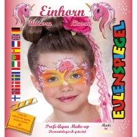 Buntes Schminkset mit 4 Farben und Pinsel im Einhorn-Design.