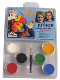 Kleine Schminkpalette mit 6 Farben für Kinder, präsentiert im Blister.