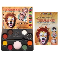 Bunte Schminkpalette mit 8 Tiermasken-Farben, Schwamm und...