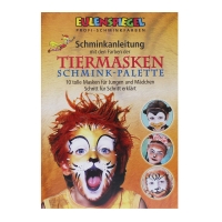 Bunte Schminkpalette mit 8 Tiermasken-Farben, Schwamm und Pinsel.
