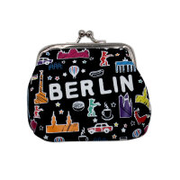 Schwarze Leder-Geldbörse mit künstlerischem...