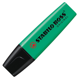Türkiser Textmarker von Boss mit breiter Spitze und langer Haltbarkeit.