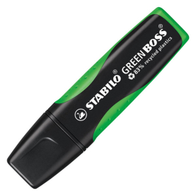 Grüner Textmarker von Stabilo mit breiter Spitze und leuchtender Farbe.