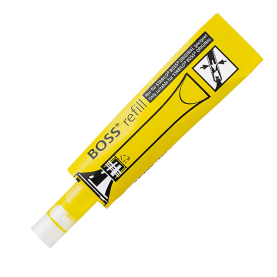 Gelber Textmarker von Boss mit Nachfüllsystem.