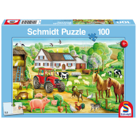100-teiliges Puzzle Fröhlicher Bauernhof mit buntem...