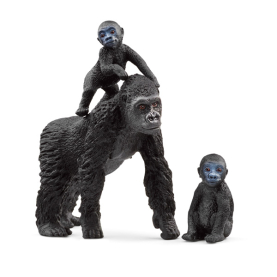 Plastikfigur einer Gorilla-Familie von Schleich, detailgetreu gestaltet und handbemalt.