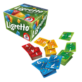 Spiel Ligretto in Grün mit 160 Karten, schnellem Spielverlauf und für 2-4 Spieler.