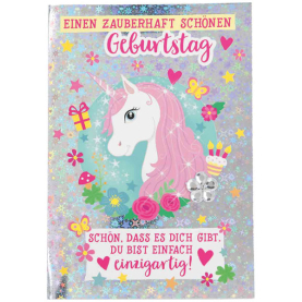 Kinderkarte mit buntem Tiermotiv und Platz für persönliche Grüße.