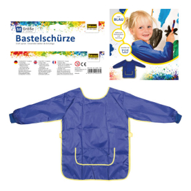 Blaue Bastelschürze für Kinder im Alter von 7-8 Jahren mit praktischen Taschen und verstellbarem Halsband.