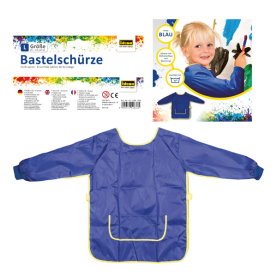 Blaue Bastelschürze für Kinder im Alter von 9-10 Jahren mit praktischem Verschlussband und lustigem Design.
