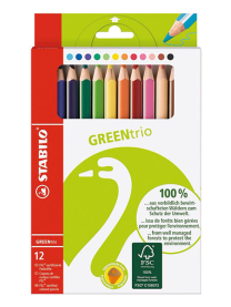 Buntstifte GreenTrio mit 12 Farben, ergonomischem Design und umweltfreundlicher Produktion.